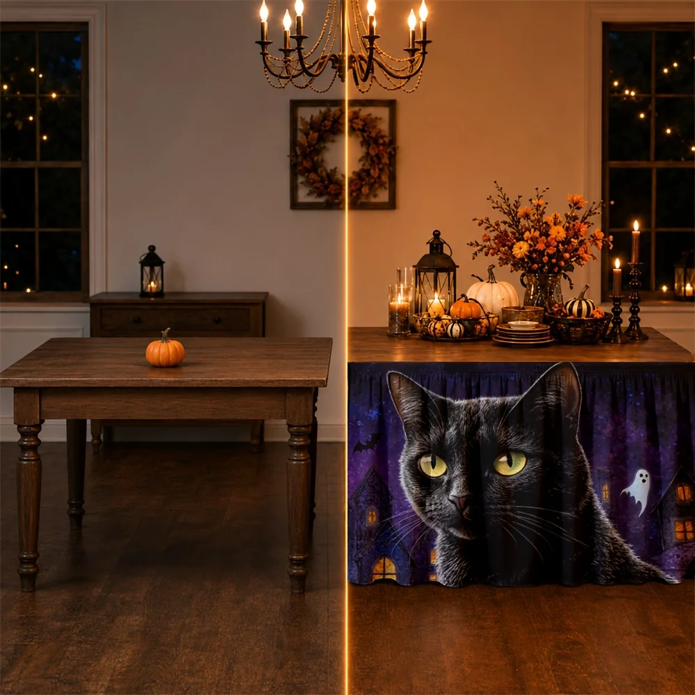Halloween table skirt - Gothic style - Magical ghostly midnight celebration - Evening party decorationzyc