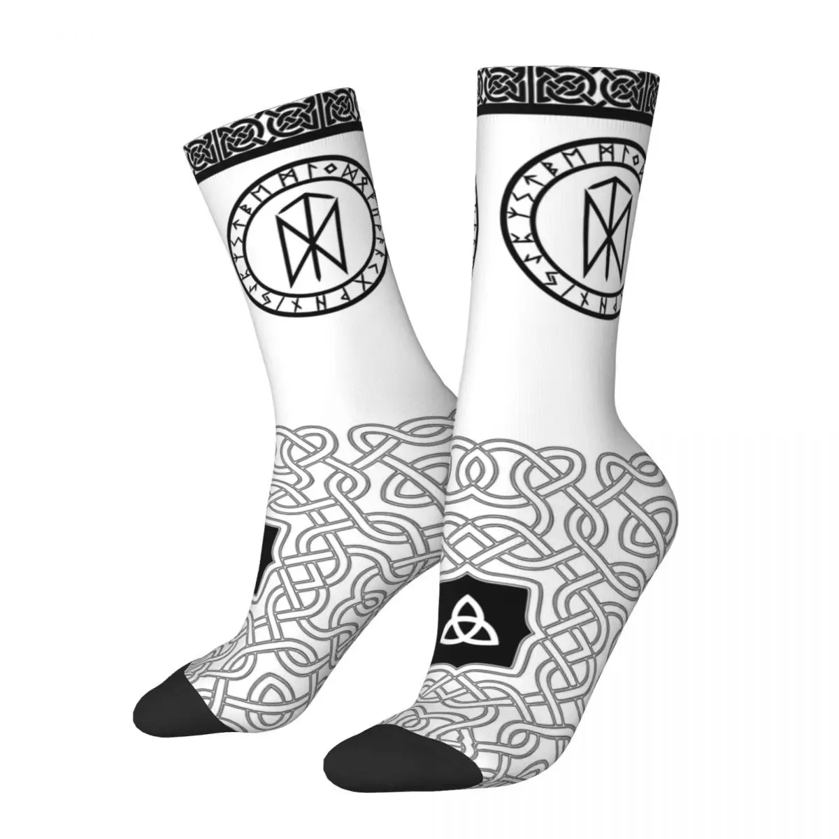 Hip Hop Vintage Rune Circle White Crazy Men's Socks Viking Unisex Street Style Seamless Printed Funny Happy Crew Sock Boys Gift