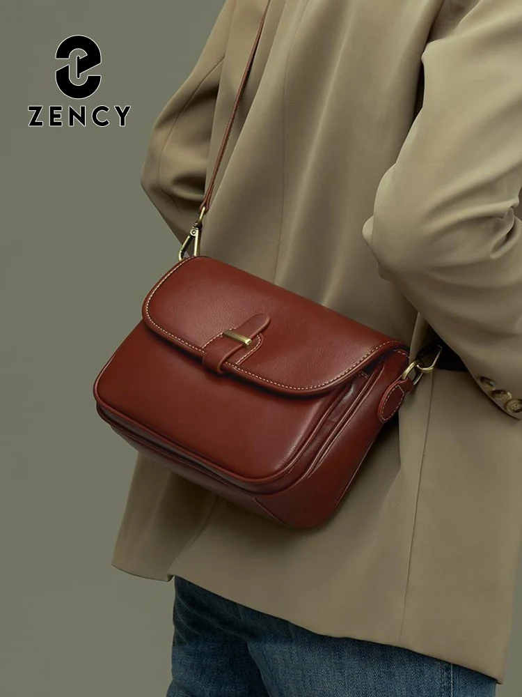 Zency Retro Genuine leather Women Bag New Small Flap Bag Commuter Casual Ladies Crossbody Shoulder Bag
