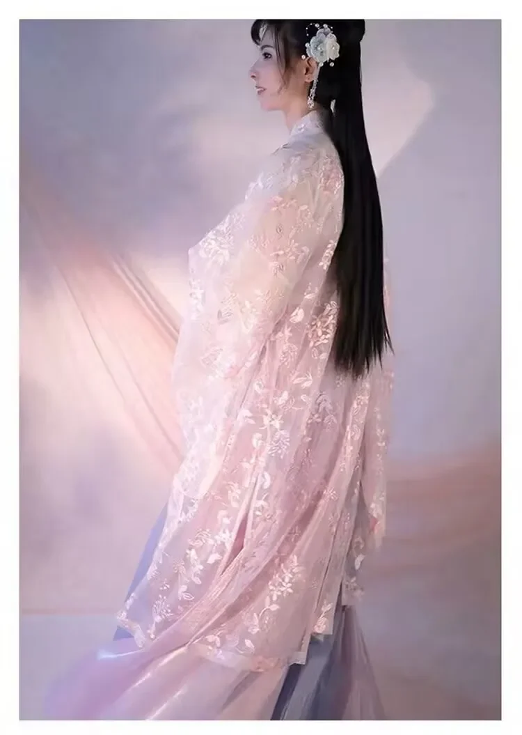 Hanfu امرأة مجموعة الملابس الصينية التقليدية تأثيري تانغ ازياء الصيف رقيقة المرحلة موضة فستان حفلة جنية المرأة البدلة