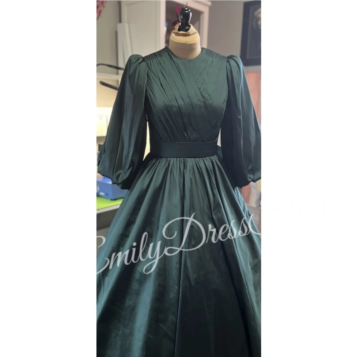 2026 vestido de noche verde oscuro para mujer elegante cuello redondo satén mangas 3/4 dama de honor nupcial vestidos largos formales vestido de baile vestido de desfile