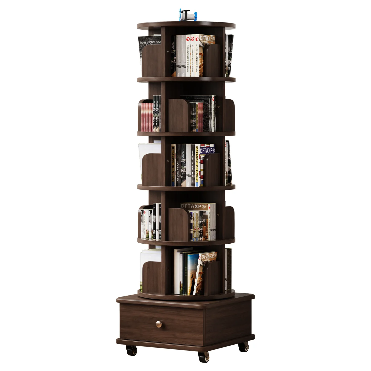 

Solid wood rotating bookshelf 360 degree bookcase storage living room movable children