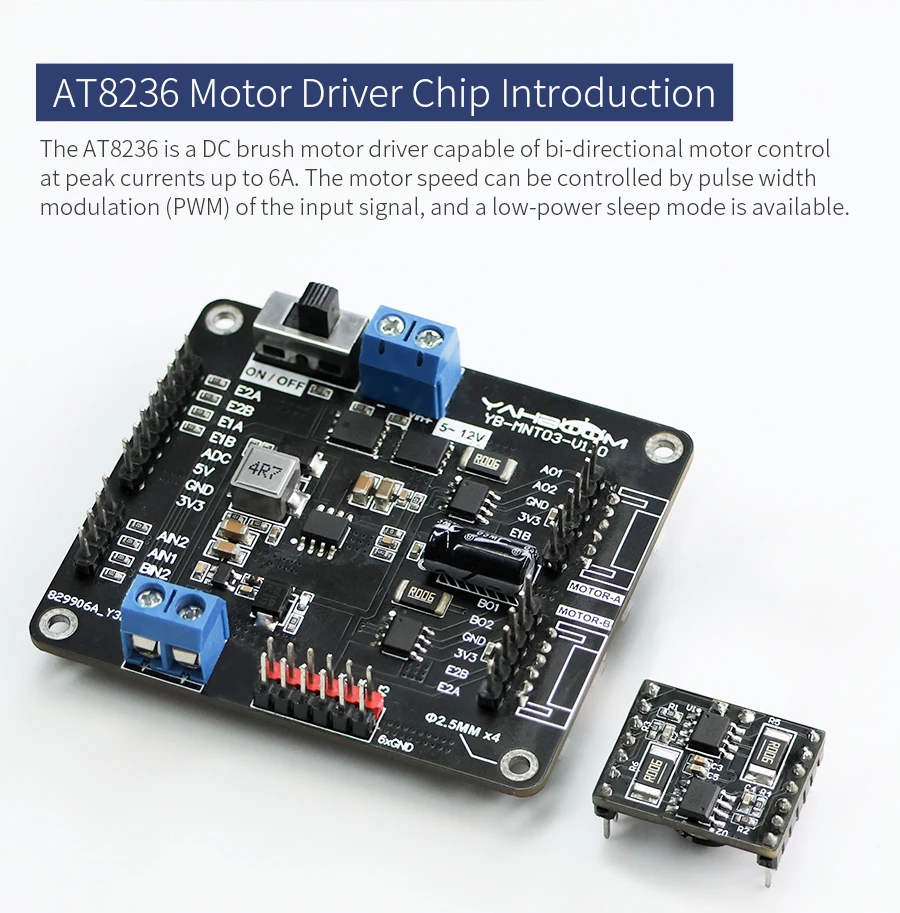 Yahboom H-Brücke Dual Motor Drive Board Elektronikmodul mit AT8236 Chip Unterstützung 5-12V Spannung TB6612FNG Modul für Roboterauto – Detail 7