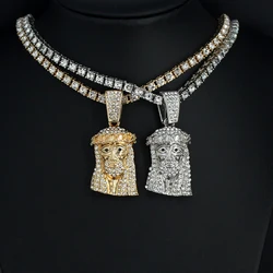 Hip Hop Iced Out Bling Jesus Pendant Necklace 4mm Tennis Chain Necklaces Christian Jewelry Religious Gifts For Men and Women