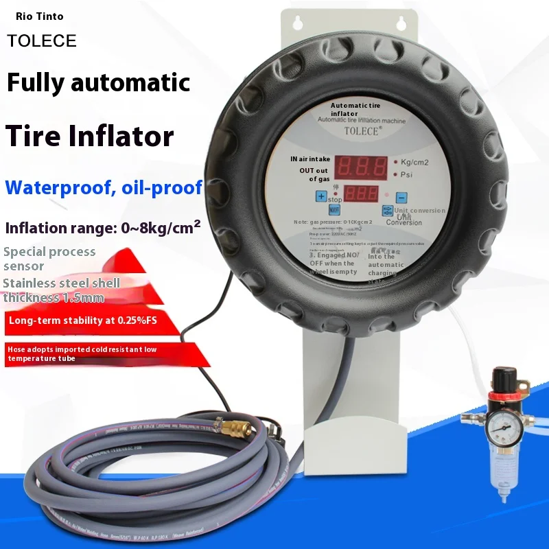 Fully Automatic Car Tire Inflator with Wall-Mounted Gauge Tire Pressure Automatic Inflator Pump for Car Care