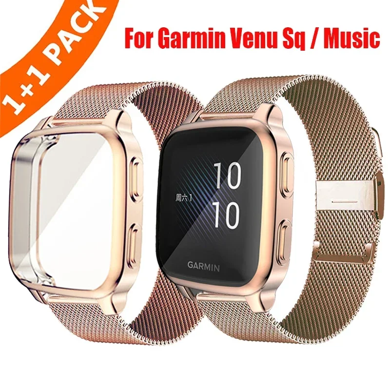 Metal Strap Case Protector For Garmin Venu Sq 2 Music Smart Watch Accessories For Garmin Venu Sq Music Bracelet Protection Cover