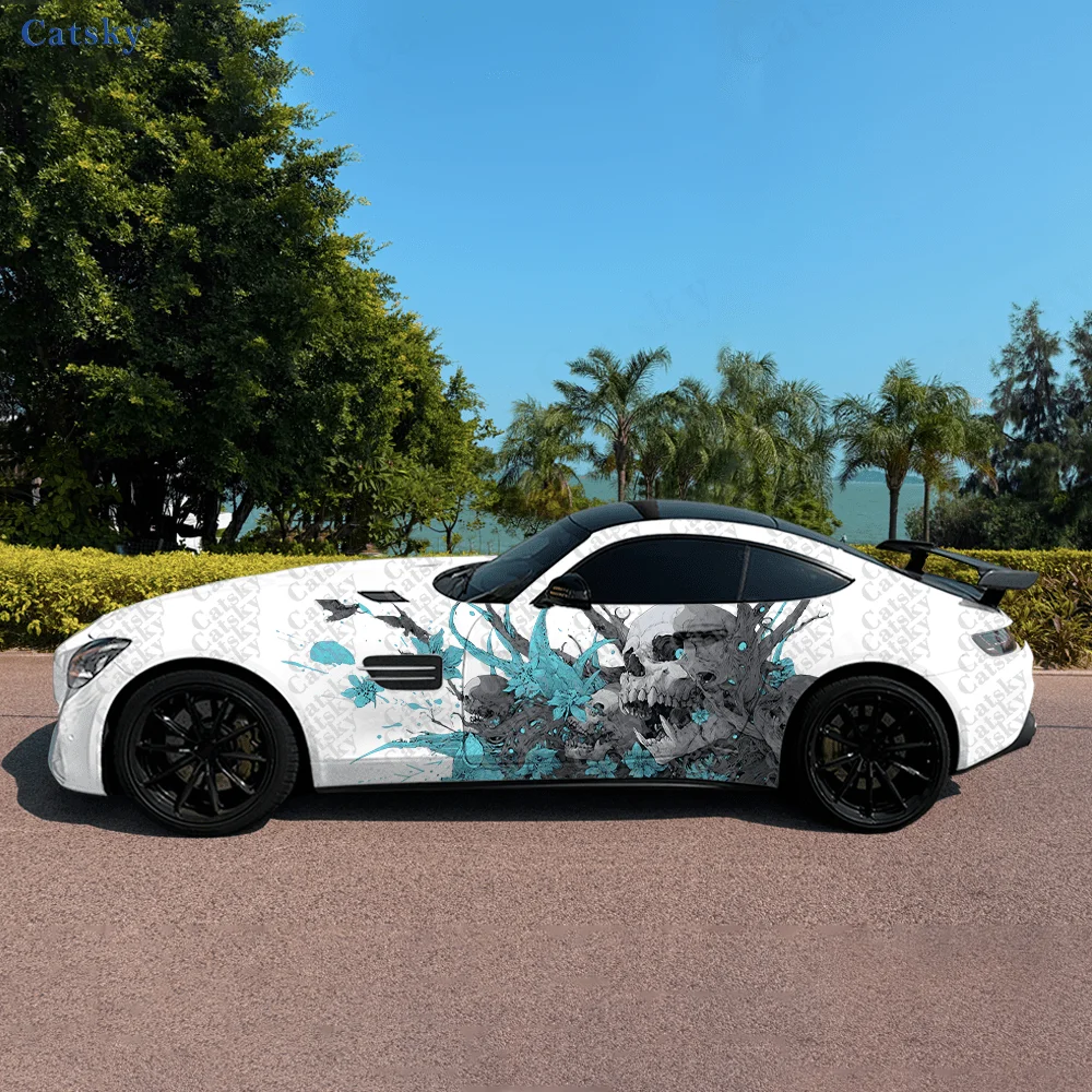 

2pcs Flower Parasite Skull Decal, Durable, Fade-Resistant, Easy to Install and Remove - Enhance Your Vehicle's Ahetic with Bold