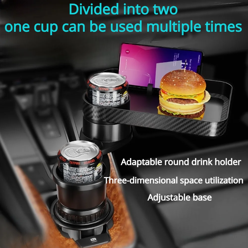 

2-In-1 Detachable Car Cup Holder Tray-Expandable Food Table With 360° Rotating Design Trip Essentials Accessories Gadgets
