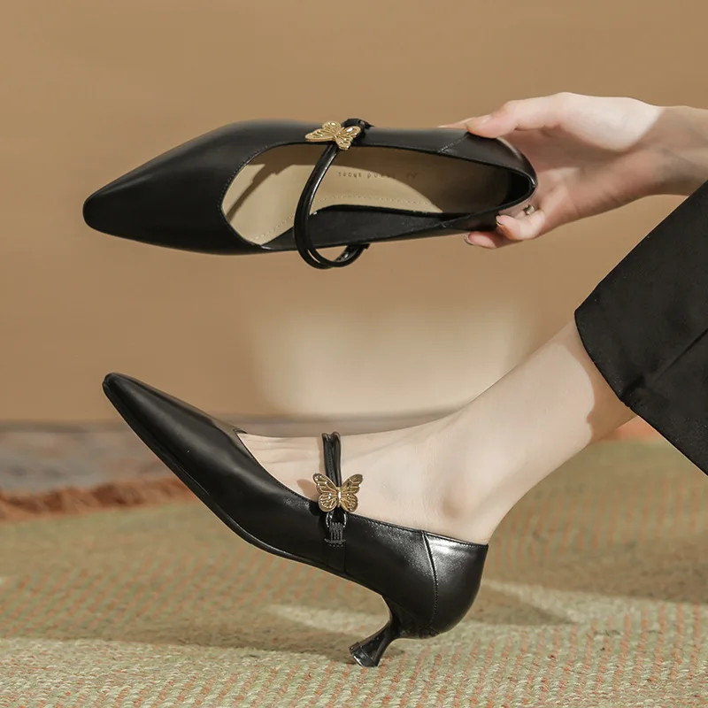 Mary Jane shoes women's pointed head thin heel shallow mouth no heel women's shoes temperament thin feet high heels