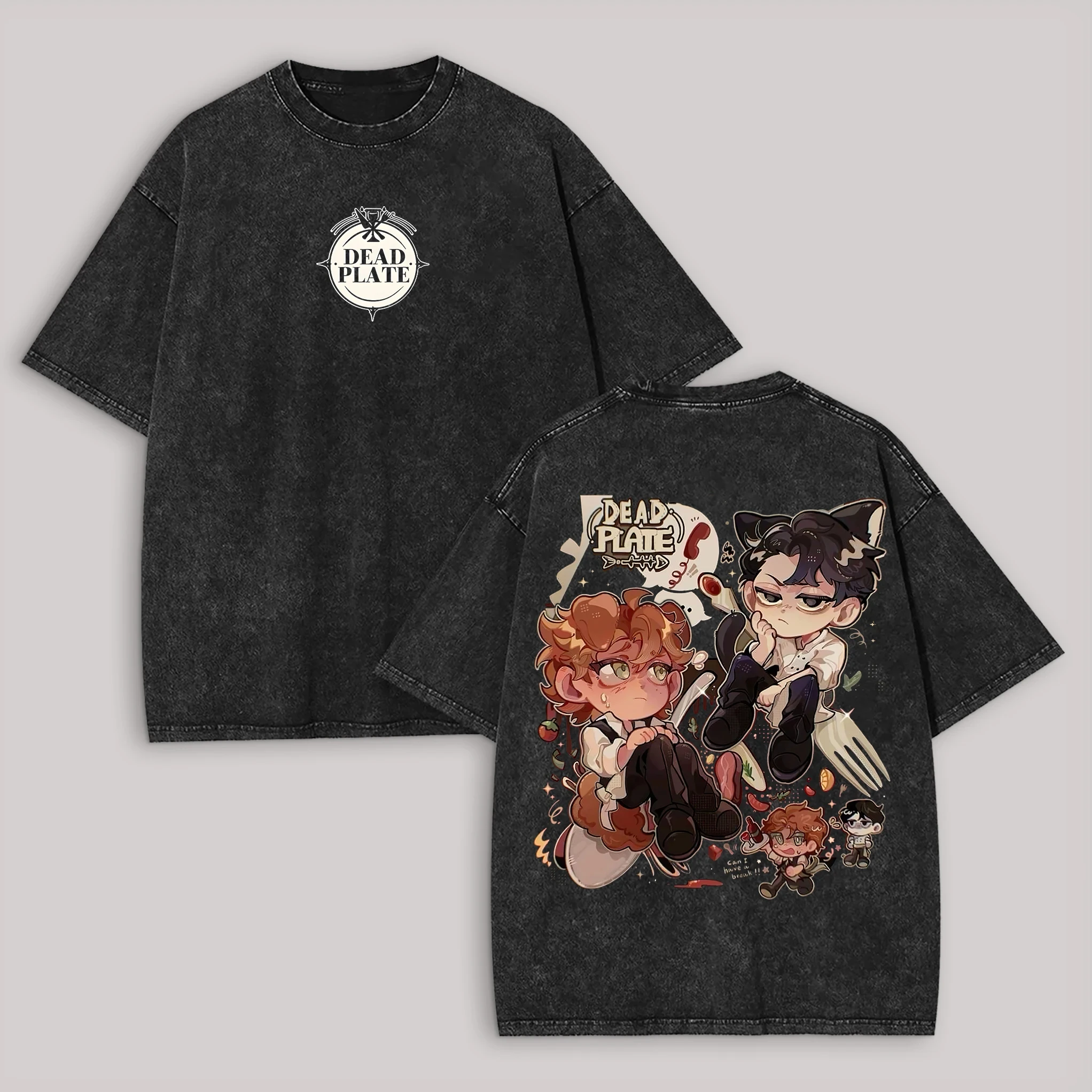 Dead Plate Anime Lover Washed New Model T-shirt Oversized Unisex Couples Streetwear Trendy personality Clothes Vintage Couples