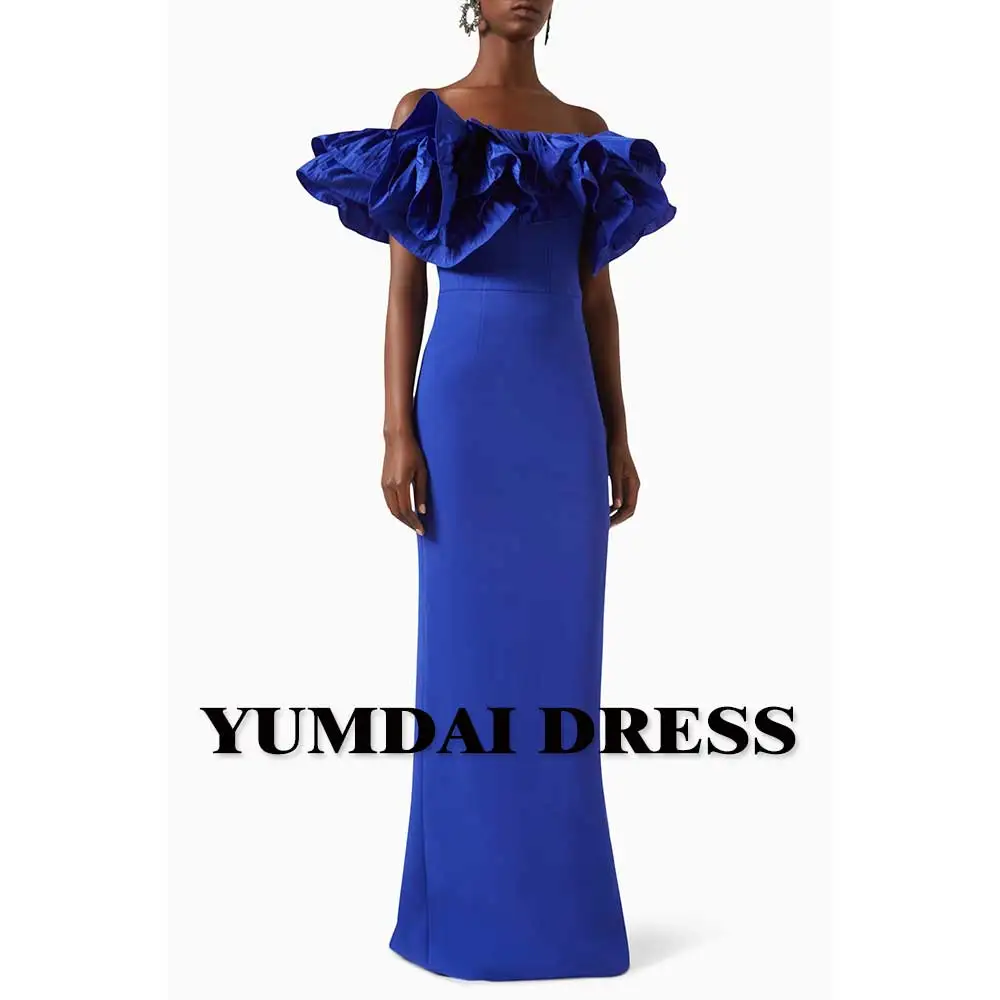 

YUMDAI Sexy Tight Fishtail Mom One Shoulder Dress Blue Ruffled Taffeta Formal Prom Party Dress 2024 Wedding Guest Party Dress