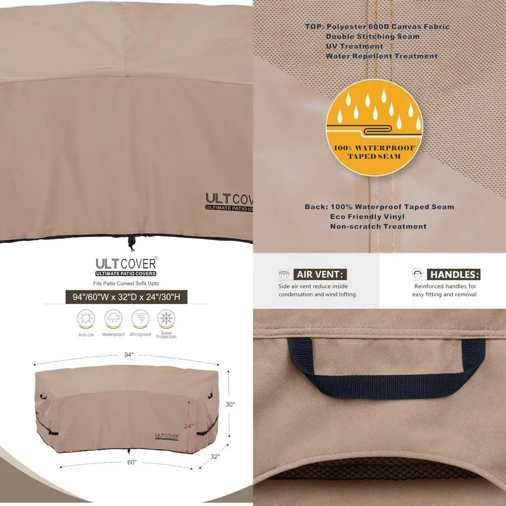 

Водонепроницаемый изогнутый чехол для уличного дивана для 2-3местной секционной мебели, 94 задней дуги x 60 передней дуги x 32 глубины