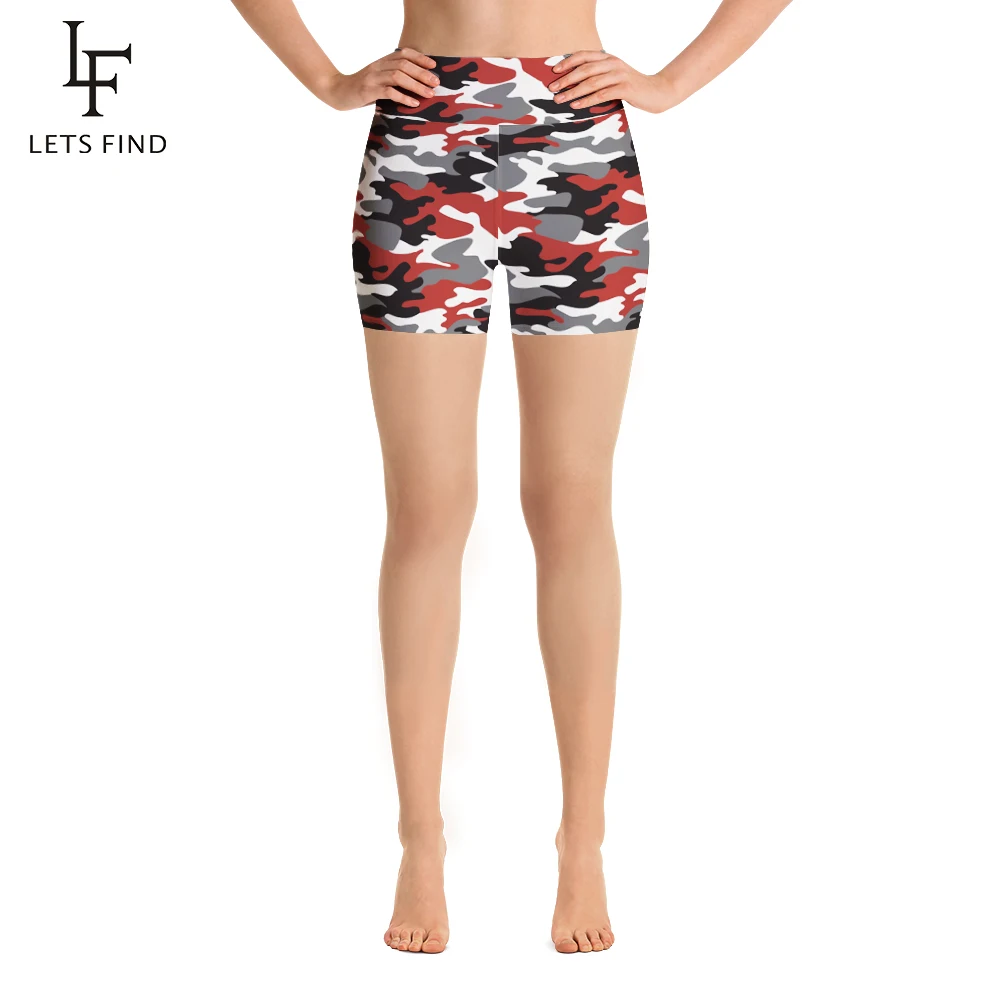 LETSFIND-pantalones cortos ajustados elásticos de cintura alta para mujer, Leggings suaves de poliéster con estampado de camuflaje, novedad de