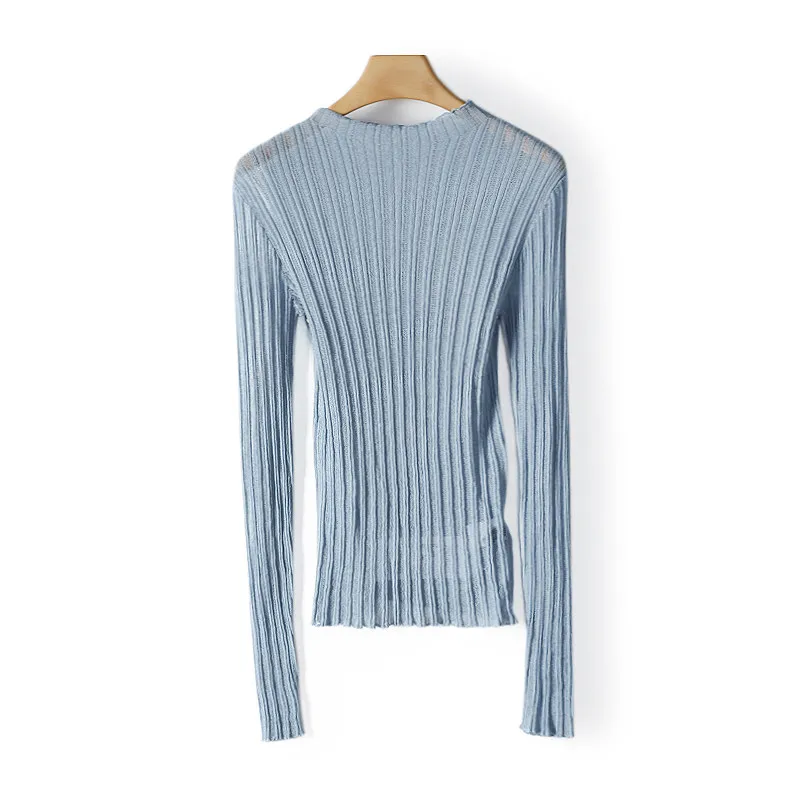 

Slim Fit Thin Base Shirt Sweater Stand Collar See through Women's Style Commute Fashion Long Sleeve Regular Length Pure Color