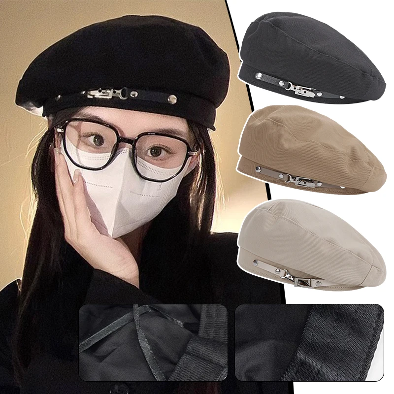 

Зимние береты с металлической пряжкой, кепки в корейском стиле для женщин, модная универсальная шляпа, элегантный однотонный берет, аксессуары для шляпы