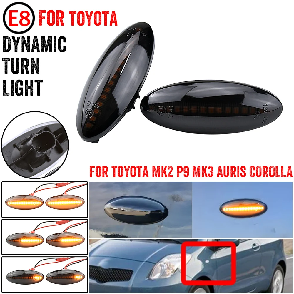 LED Car Dynamic Blinker Sequential Lamp Side Marker Turn Signal Light For Toyota Yaris MK2 COROLLA Auris Mk1 E15 RAV4 Mk3