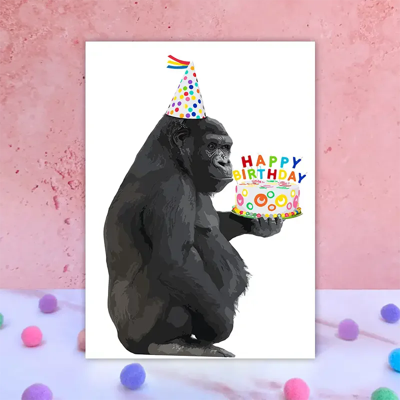 1 pc fun birthday card, creative gorilla cake pattern greeting card, the best gift for friends and family