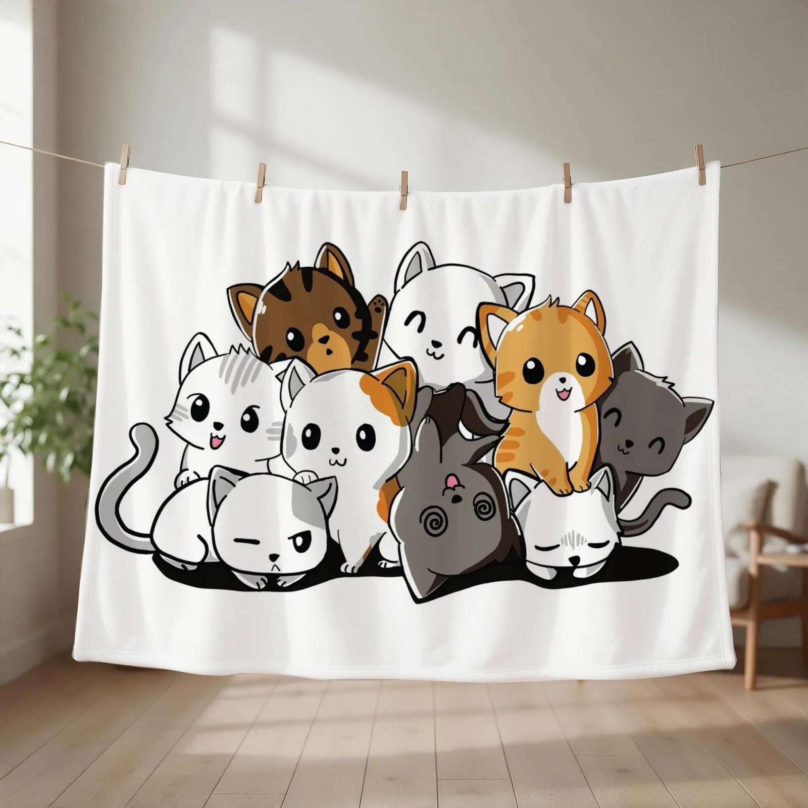 Cute cat compilation Throw Blanket couch cozy soft plush fuzzy picnic outdoor blanket