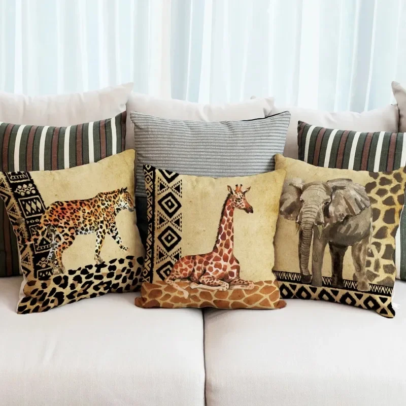 Animal Print Throw Pillow Cover, Giraffe, Elephant, Zebra Pattern, Sofa Cushion, African Tribal Totem Animal Texture, Home Decor