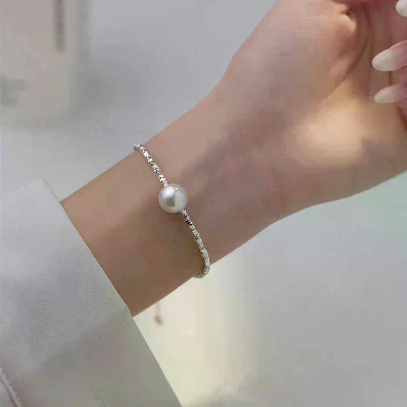 Fashion Clavicle Chain Broken Silver Irregular Pearl Necklace Bracelet for Women Wedding Party Birthday Vintage Jewelry Gifts