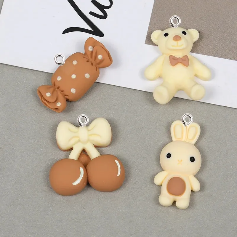 10Pcs Cartoon Small The Bear Rabbit Resin Pendant DIY Earrings Necklace Pendants Bracelet Keychain Decoration Flat Back Resin