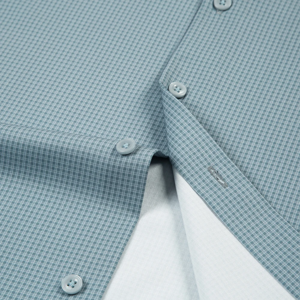 Camicie abbottonate a righe scozzesi a maniche lunghe da uomo Camicia casual da lavoro con stampa elasticizzata a 4 vie sottile e traspirante senza pieghe