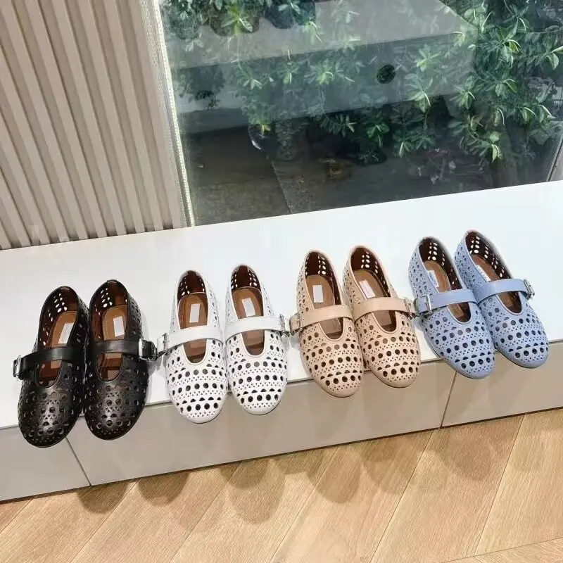 Designer Brand Original French Fairy Ballet Flat Shoes, Genuine Leather Hollow Mary Jane Shoes, Single Shoes For Women