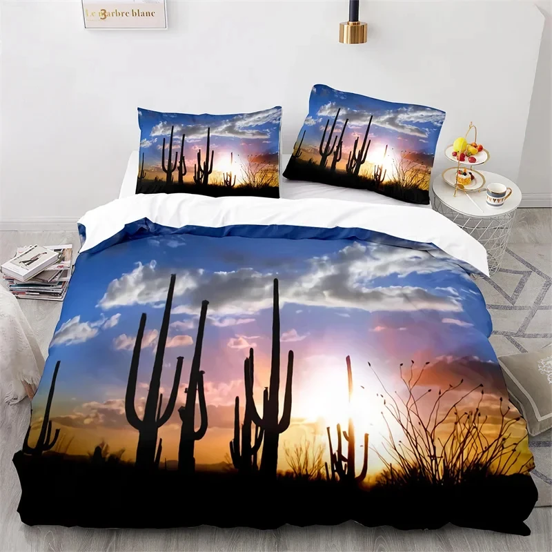 Cactus Duvet Cover Tropical Desert Plant Queen Comforter Cover Mountain Sunrise Bedding Set Microfiber Quilt Cover For Kids Teen