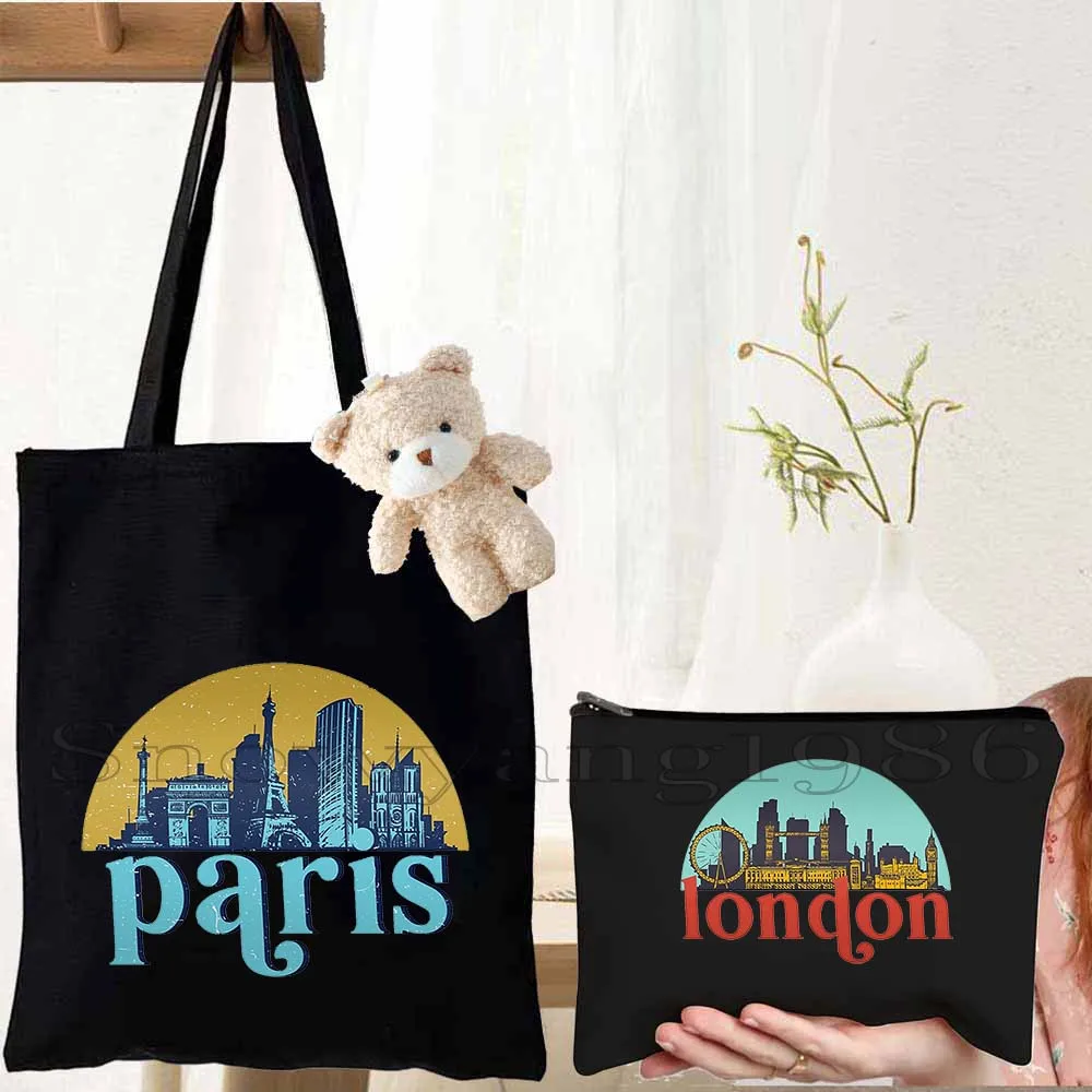 3PCS London Dubai Paris New York Seoul Bangkok Venice Cityscape Art Tote Bag Istanbul Quebec Kuala Lumpur San Francisco Handbag