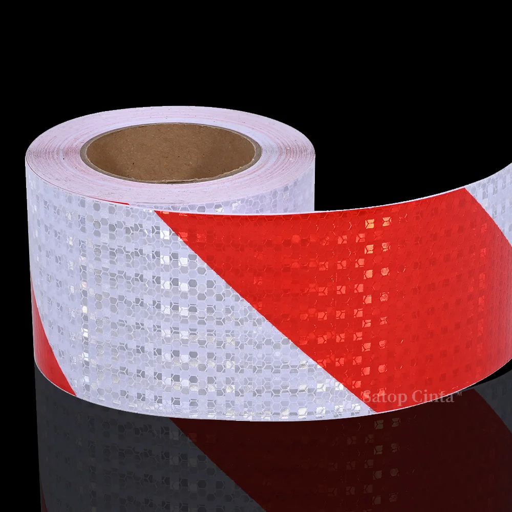 10cmx10m Red White Left Right Strips Shinny Reflector Stickers Warning Sign Conspicuity Reflective Marking Tapes For Road Safety