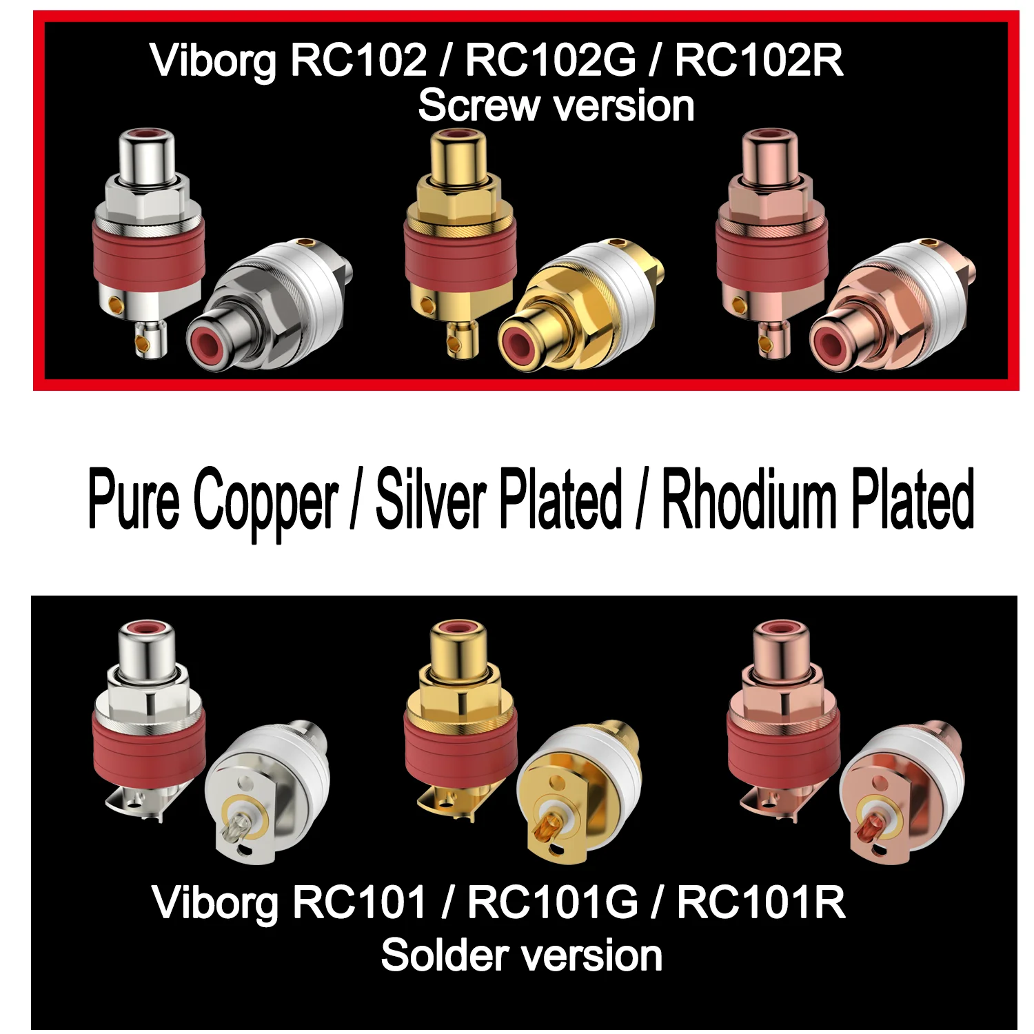 Viborg RC101 RC102 RCA-Buchse aus reinem Kupfer, vergoldet/verrhodiniert, RCA-Buchsenstecker zur Panelmontage, RCA-Buchse für Audio-DIY