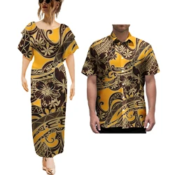 Polynesian Tribal puletasi Dress Casual Couple Set Hawaiian Clothes Couple Matching Outfits Short Sleeve Shirt