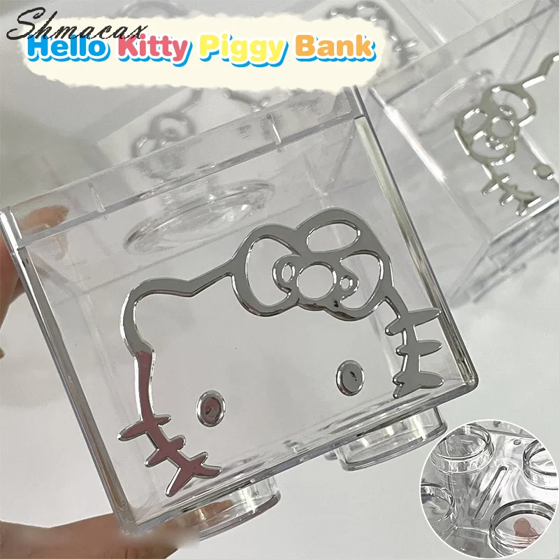 Kawaii Hello Kitty Transparent Piggy Coin Bank Diy Sanrio KT Sticker Splicable Piggy Bank Sweet Girl Holiday Gifts