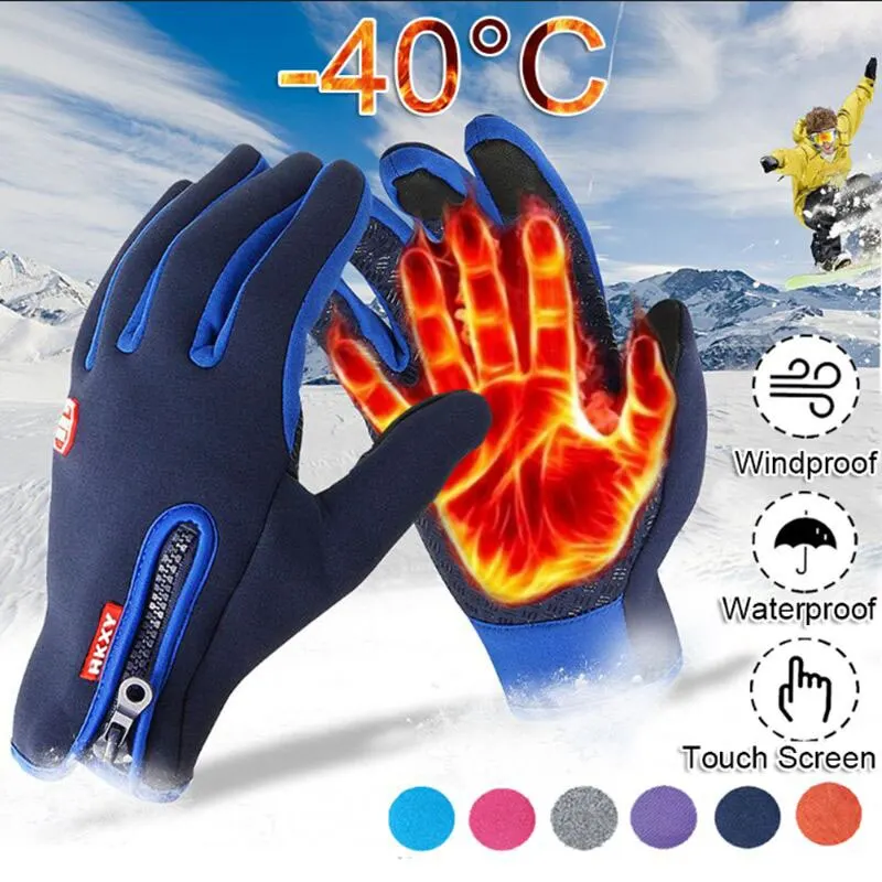 Touchscreen Fleece Warm Gloves Outdoor Cycling Driving Waterproof Cold Gloves Windproof Non Slip Womens Men Winter Ski Glove