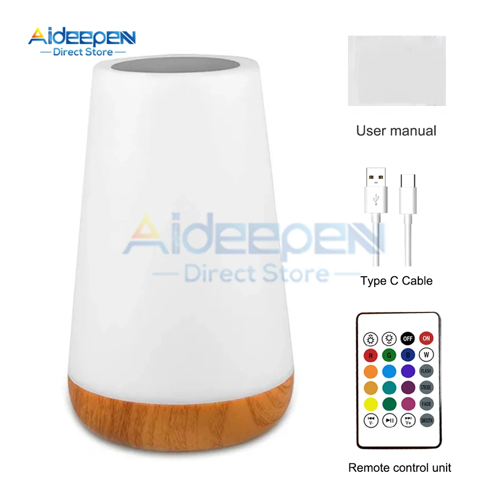 Table Lamp Bedside Lamp For Bedroom 13 Color Changing Touch Night Light RGB Remote Dimmable USB Rechargeable Portable Room Light