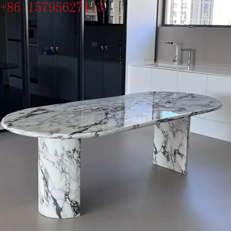 

French marble dining table minimalist large white light luxury Nordic designer oval dining table9344