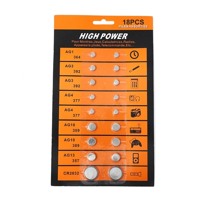 18Pcs Button Cell AG1/AG3/AG4/AG10/AG13/CR2032 for Watch Power Supply