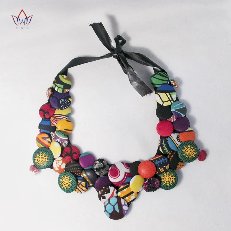BRW Ankara Earrings And Necklaces Set Ankara Handmade Jewelry Colorful Button Bib Necklce African Necklace And Earrings WYA070
