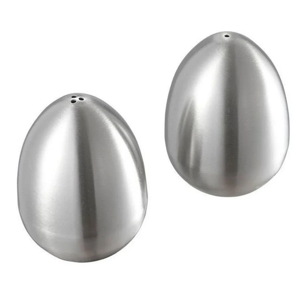 Egg Shape Stainless Steel Condiment Jar Utensils Salt Pepper Shaker for Cooking Upright 1/3-hole Kitchen Seasoning Container