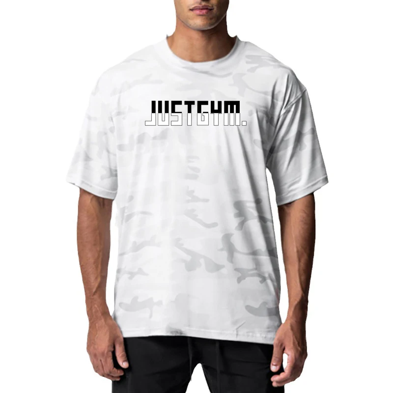 Mens Hip Hop Mesh Breathable Gym Bodybuilding Fitness Tshirt Sports Camouflage Clothing Running Oversize Short Sleeve T-Shirts