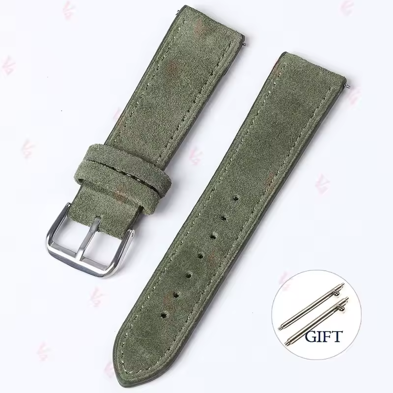 18mm 19mm 20mm 22mm Vintage Suede Cowhide Watch Strap Handmade Watch Band Gray Brown Green Quick Release Bracelet for Men Women - Image 12