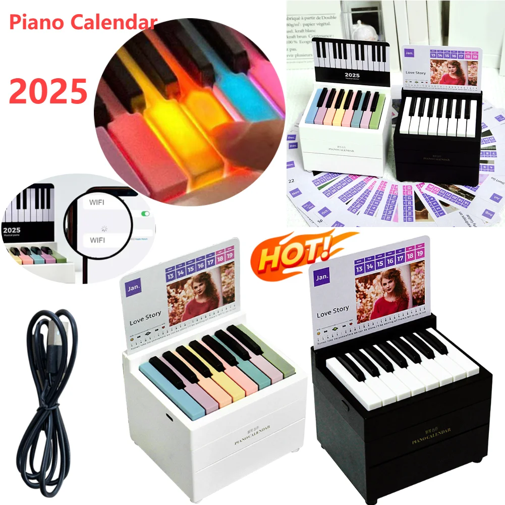 Electric Bluetooth Version Piano Calendar with Lights 2025 15 Keys Piano Calendar Desktop Peripheral Ornaments Christmas Gifts