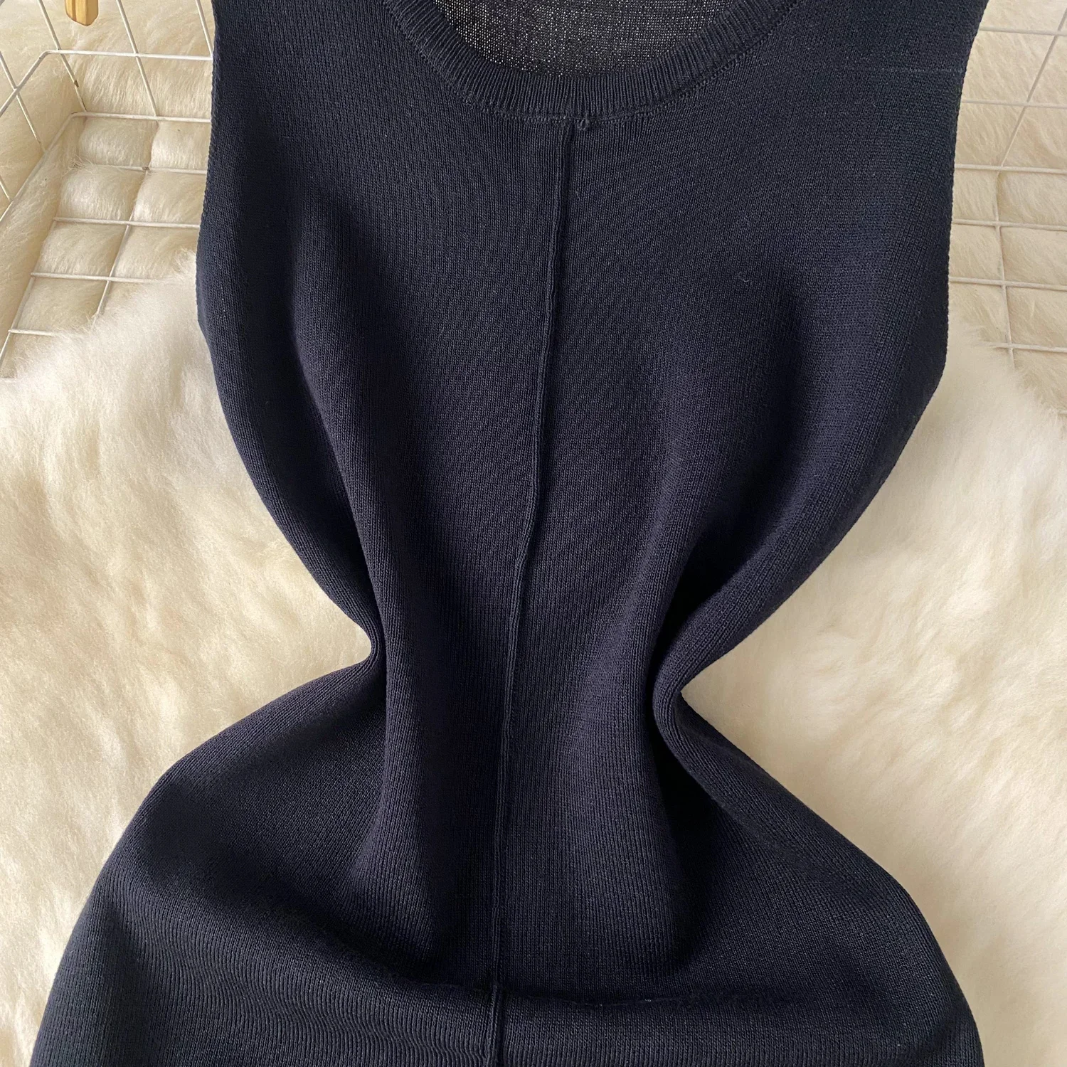 2025 Nieuwe sexy chique zoete o-hals mouwloze split gebreide jurk vintage elegante mode feest slanke zomer a-lijn jurken