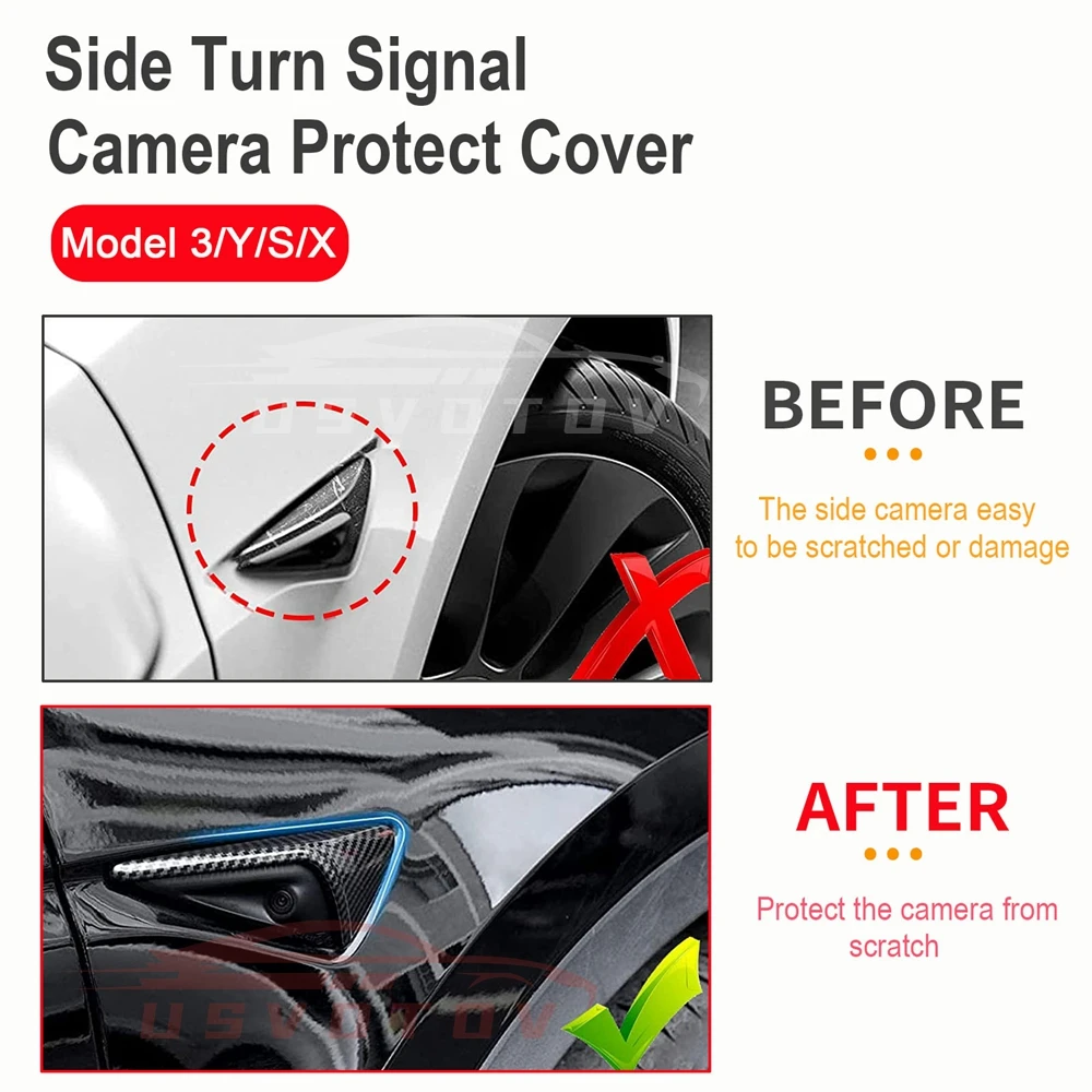 HW4.0 HW3.0 Side Camera Protector Cover for Tesla Model 3 Y S X Highland Accessories Turn Signal Fender Trim ABS Carbon Fiber