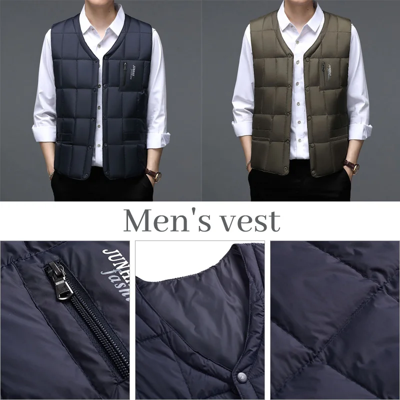 Heren Winter Warm Mouwloos V-hals Knop Lichtgewicht Vest Casual Tops Vest Ultralicht Katoenen Donsvest Jas