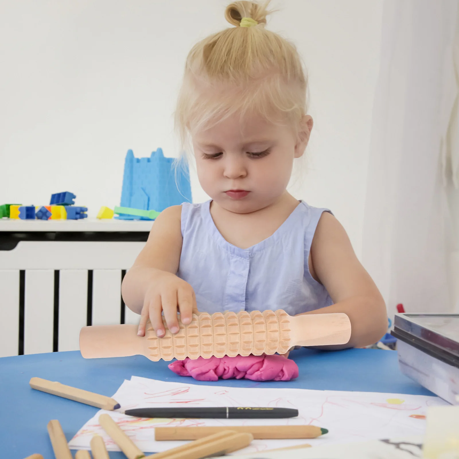 Rouleau à pâte à modeler pour enfants, outil de modélisation d'argile en bois, ensemble de rouleaux roulants créatifs pour la reconnaissance des couleurs et l'imagination des formes
