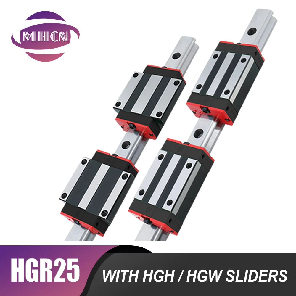 MHCN Linear Guides 2 pcs HGR25 200-500mm Linear Rails + 4 pcs HGH25CA / HGW25CC Carriages with green dust coever for CNC Router