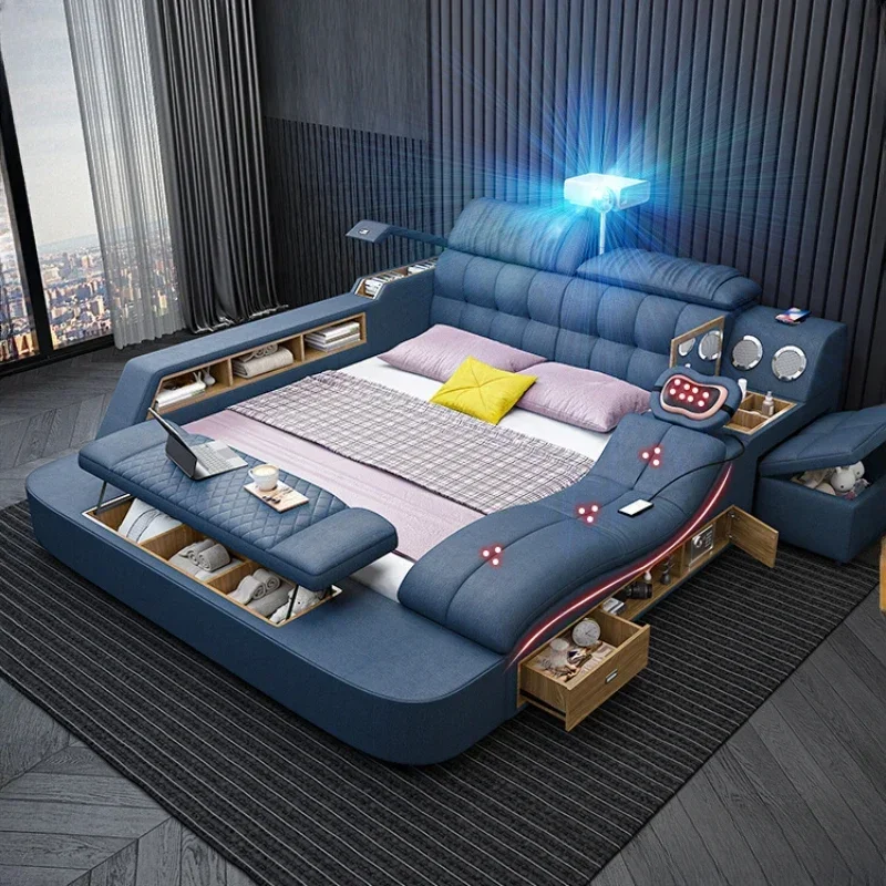 

King Nordic Luxury Double Bed Aesthetic Multifonction Smart Modern Double Bed Frame Queen Letto Matrimoniale Bedroom Furniture