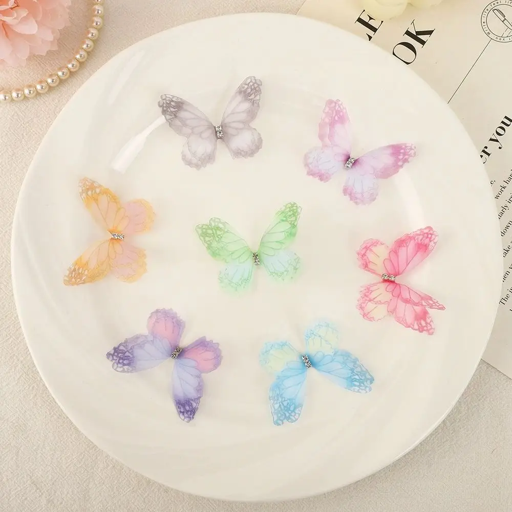 50Pcs 3D Organza Fabric Butterfly Appliques Double-layer Gradient Color Chiffon Butterfly Embroidered Patches Translucent