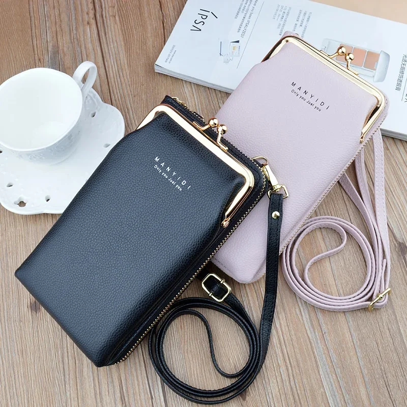 New Mobile Phone Bag Women's Small Bag Vertical Zippered Wallet Korean Version Fashionable Lychee Pattern Single Shoulder Bag